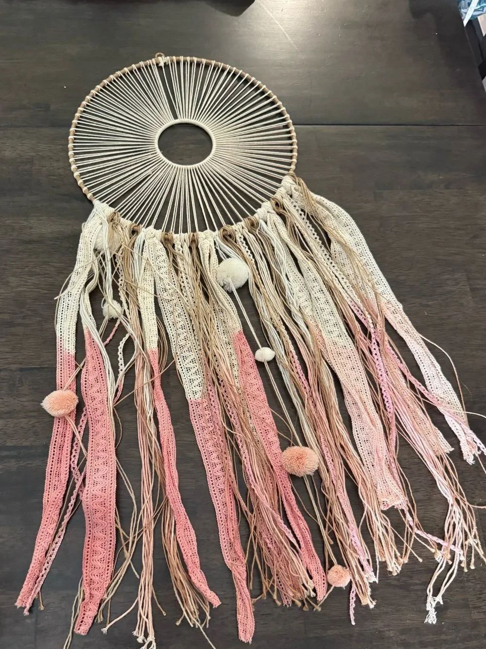 Boho Macrame Pink Cream Wall Hanging Decor